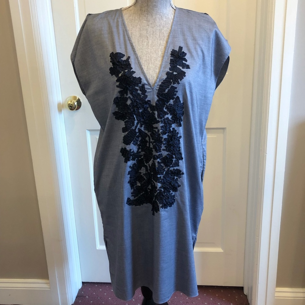 Andie Kully Ribbon Embroidered Deep V Shift Dress